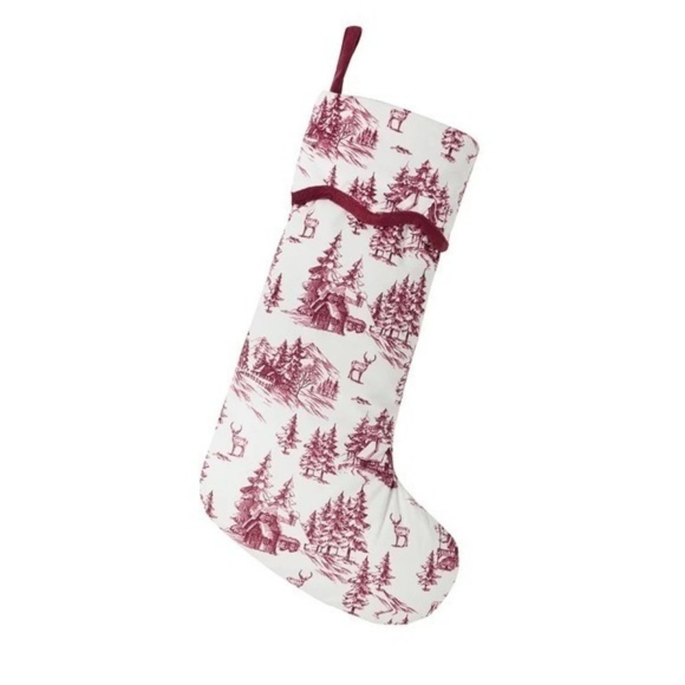 My Texas House Forest Toile Velvet Christmas Stocking, Red Ivory, 19" - 2025